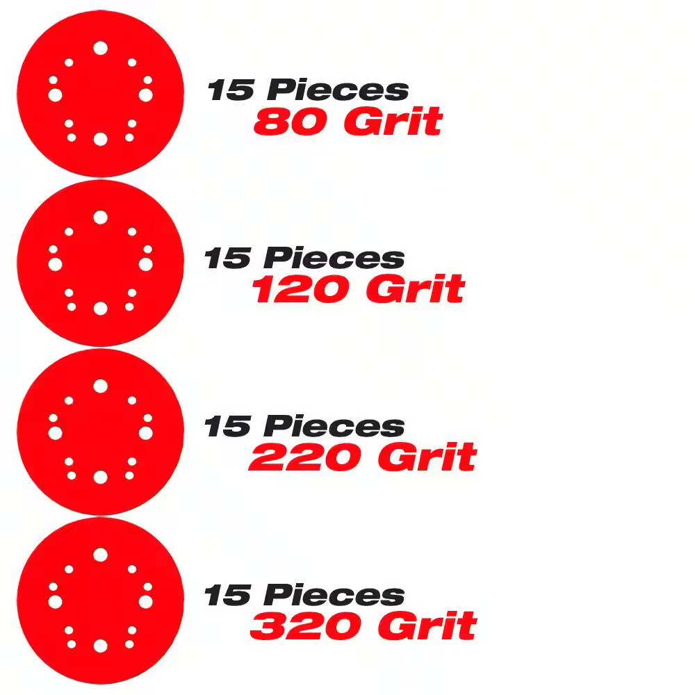 5 In. 80, 120, 220 and 320-Grit Universal Hole Random Orbital Sanding Disc with