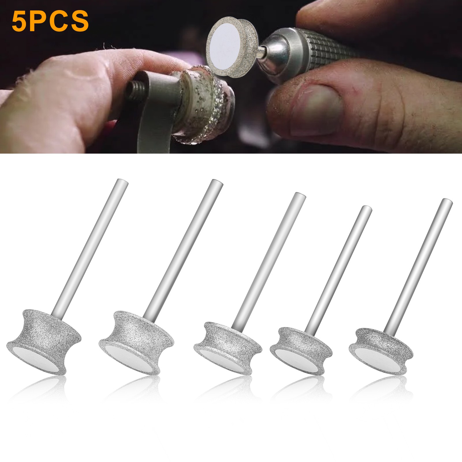 5X 3-8mm Diamond Grinding Head Concave Wheel 1/8″ Shank Bits Jade Carving Tools