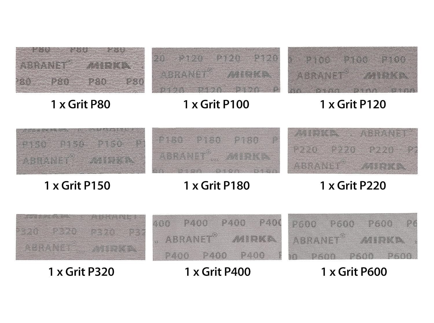 Abranet Net Sheets 9 pcs Grit 80-600 Sandpaper Assortment
