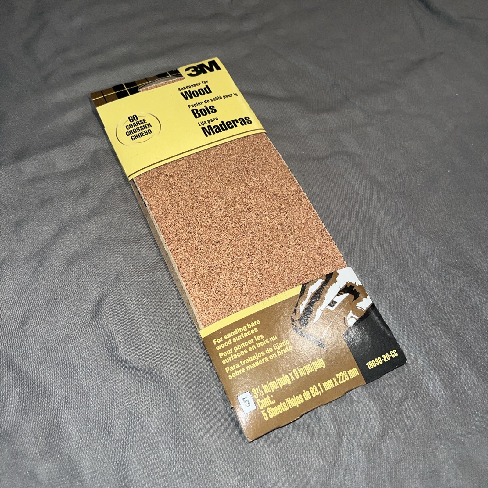 3M Sandpaper, 9 in x 3-2/3 in, 60 Grit, Coarse Grade, 5 pack