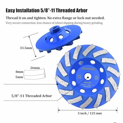 5 in.x5/8-11 in. Plate 14 Segments Turbo Shape Diamond 5 Inch 5/8″-11 Threaded