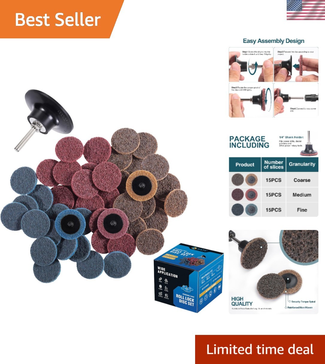 46PCS 2 Inch Surface Conditioning Discs Set in Aluminum Oxide with Quick Chan…