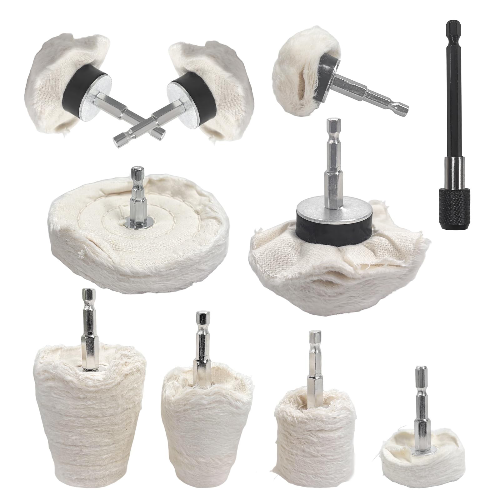 10PCS Buffing Wheel Kit for Drill, Cotton Polishing Pads with 1/4″ Hex Shafts…