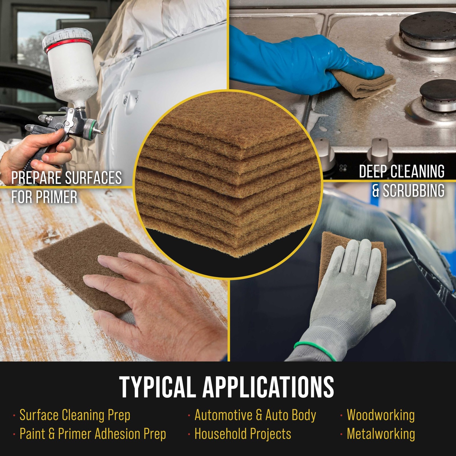 Dura-Gold Premium 6″ x 9″ Gold Coarse Scuff Pads, Box of 10 – Scuffing, Scour…