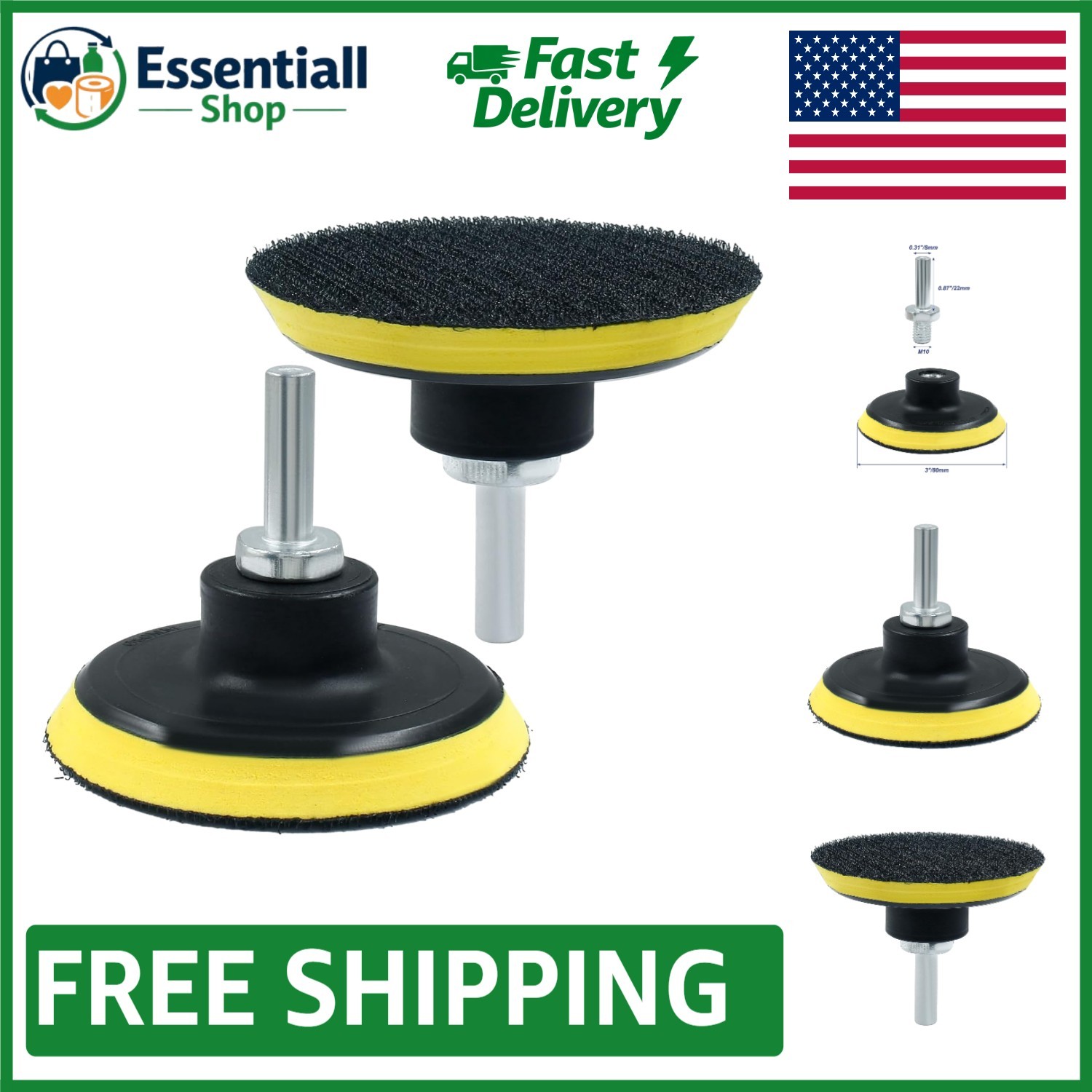 2-Pack of 3 Inch Medium Grit Wool Sanding Pads with M10 Drill Adapter