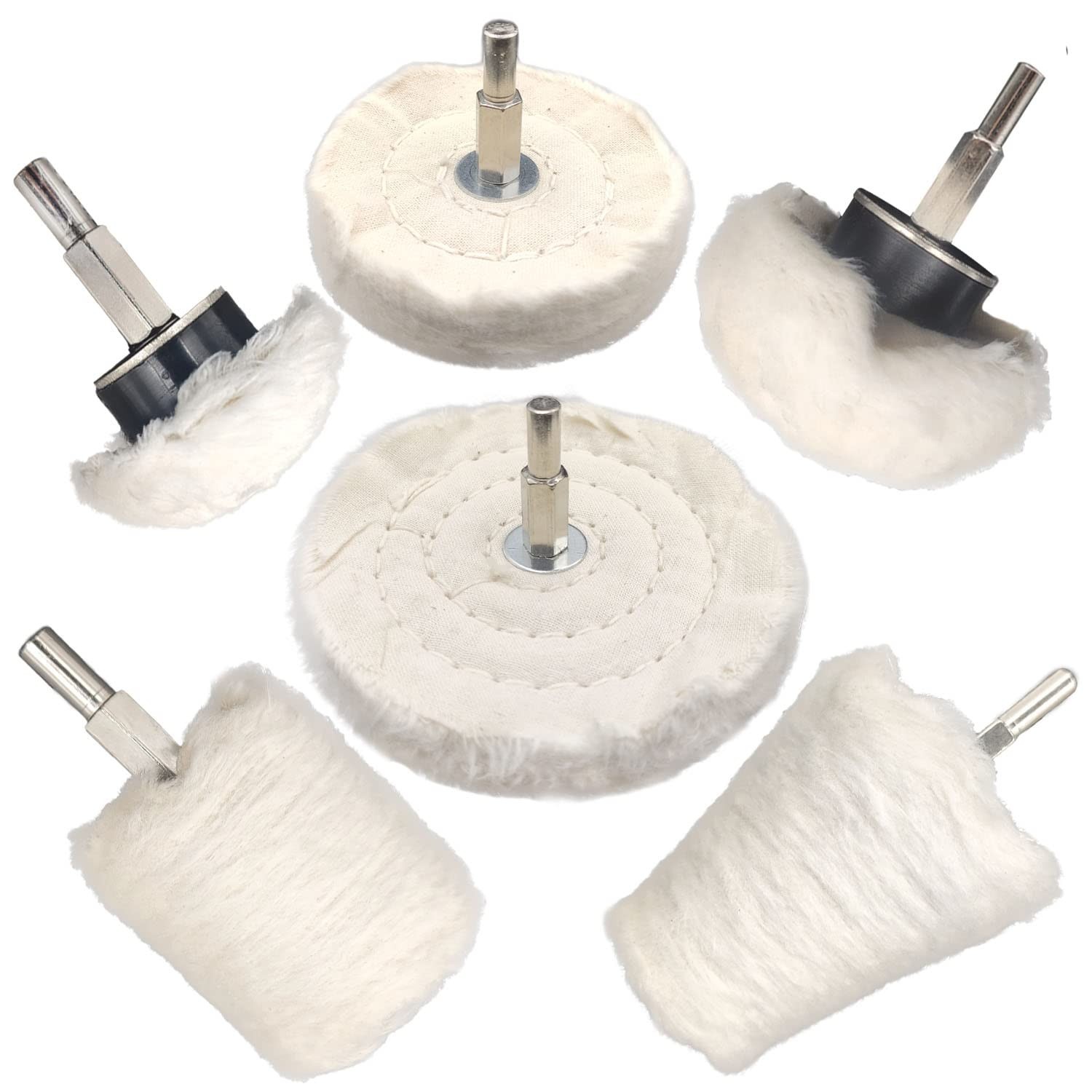 6 pcs Drill Buffing Wheel Set for Metal, Wood, Plastic, Glass, Jewelry