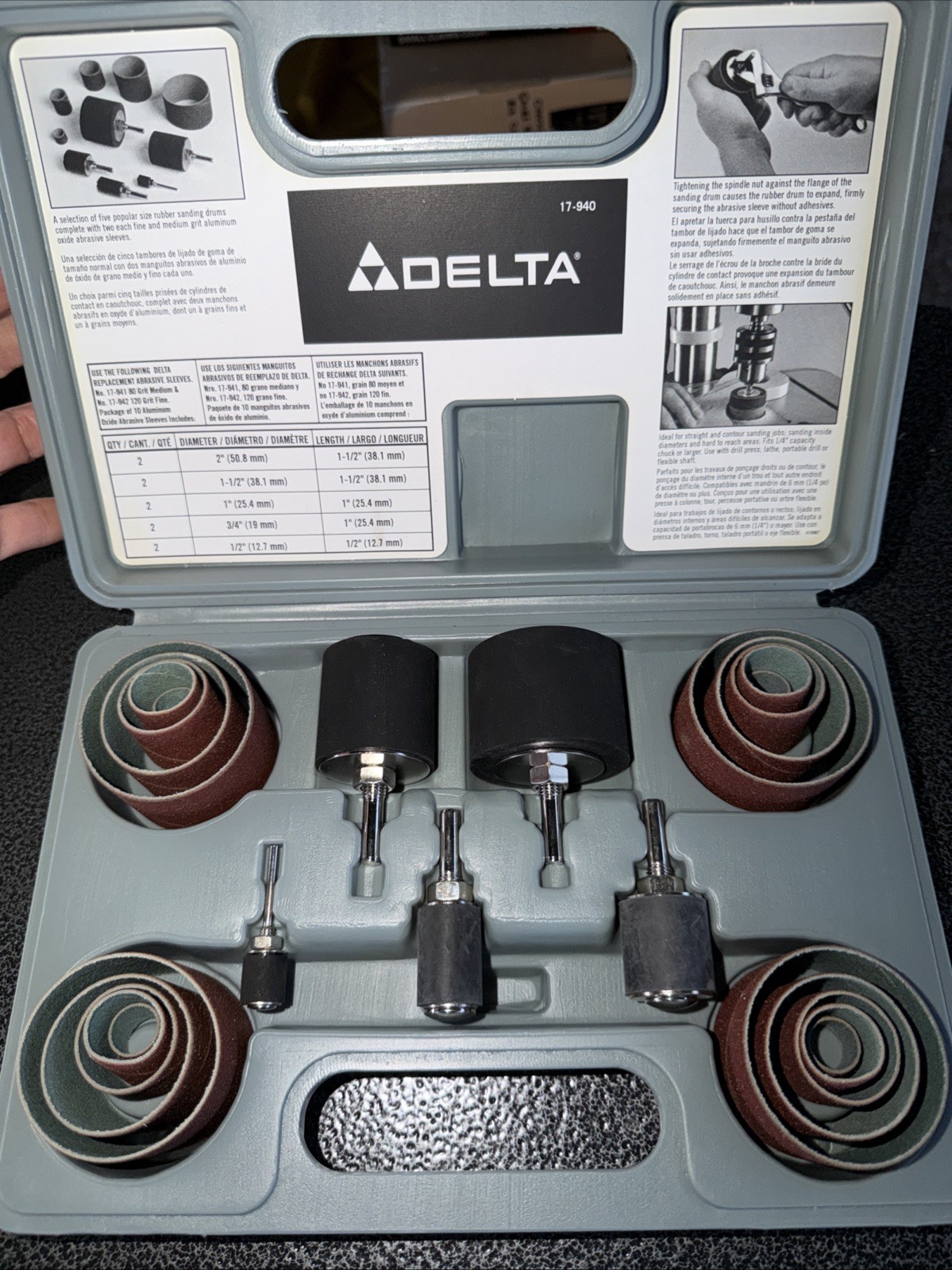 Delta Sanding Drum Kit 17-941/17-942 Medium & Fine Grit Drums – Japan Made (241)