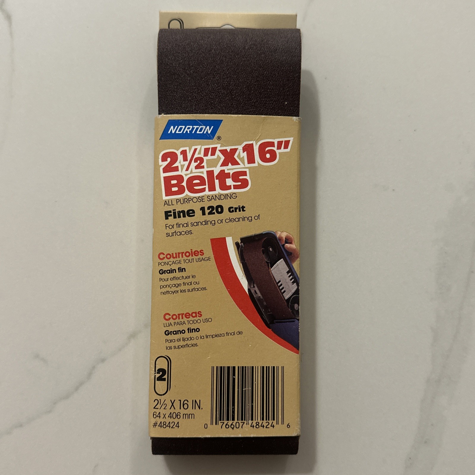 Norton USA 2-1/2″ X 16″ Fine Sanding Belt 120 Grit (2 Pack) New Old Stock