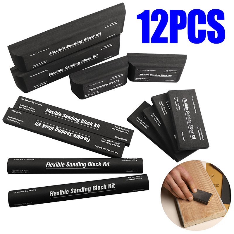 12x Flexible EVA Foam Sanding Block Kit Wet Dry for Automotive Body Wood Repair