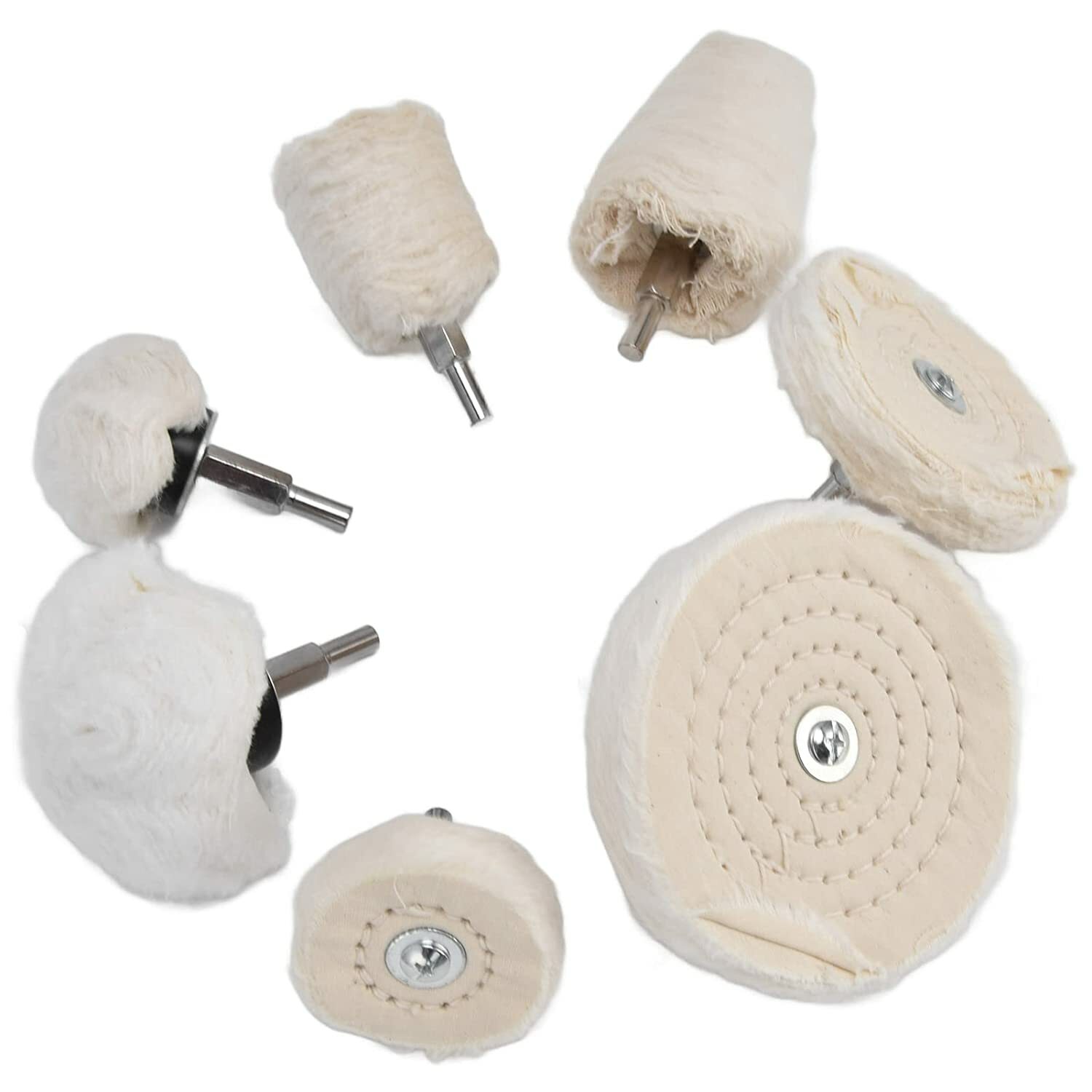 7PCS Cotton Buffing Wheel Kit for Drill Rotary Tool Aluminum Metal Polishing Pad