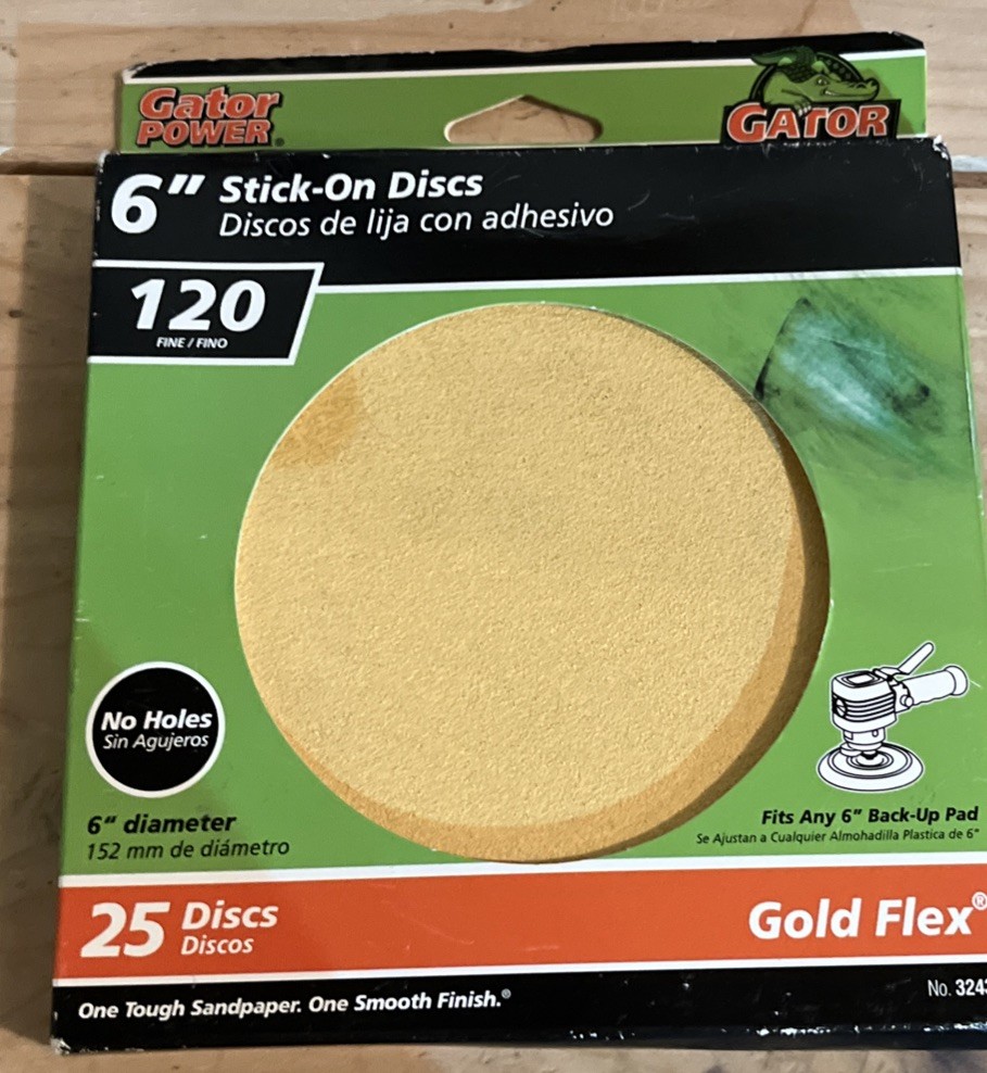 Lot Of 3 Gator Power 6 Inch Stuck On Sanding Discs Gold Flex New 80-120-220 A31