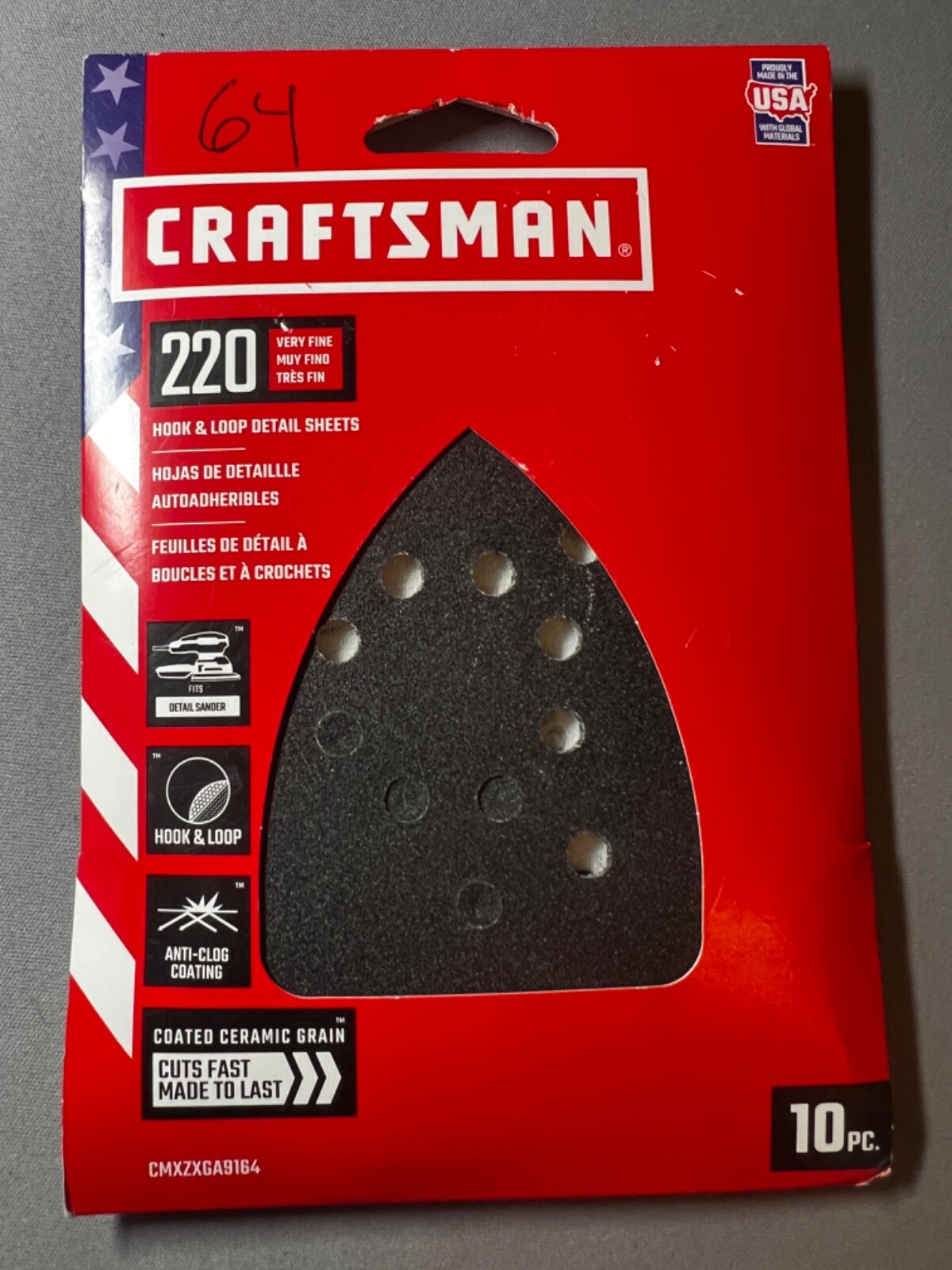 10 Pack Craftsman CMXZXGA9164 220 Grit Sanding Sheets Fits Detail Sander NEW