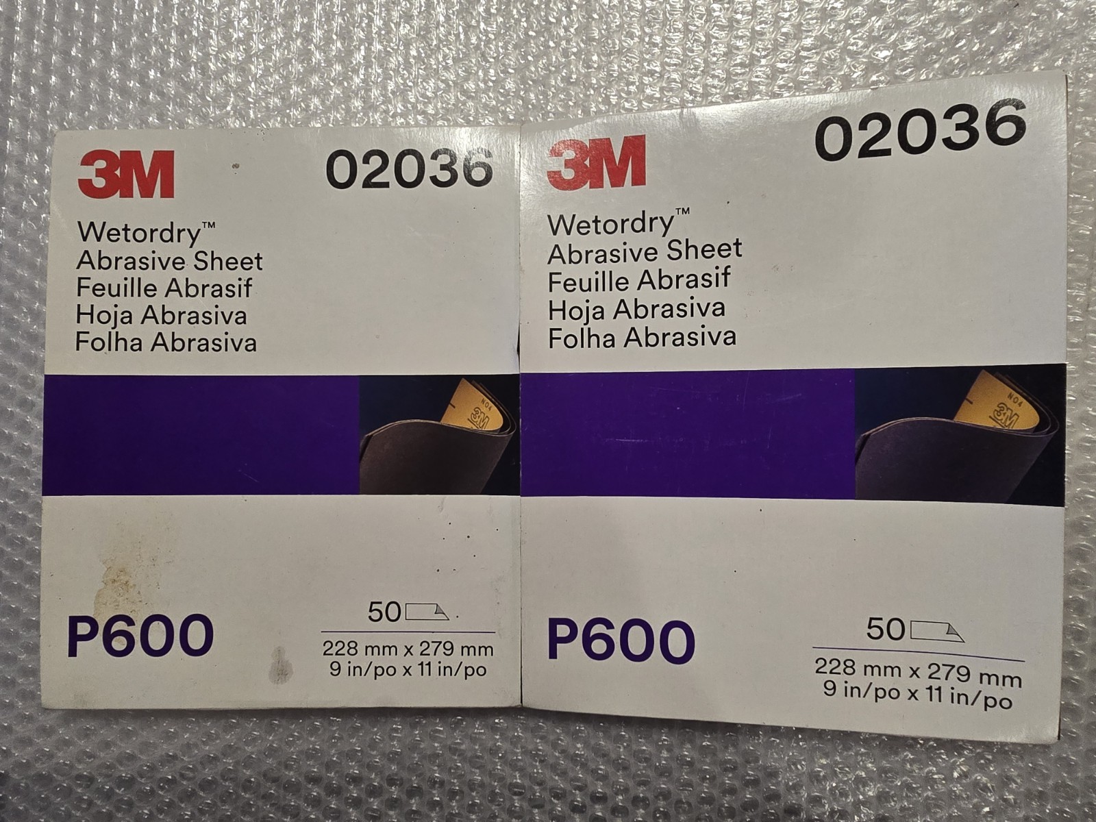 Lot of 2 3M 02036 Wet or dry Abrasive Sheets P600 Sandpaper 9″ x 11″ Sanding Pap