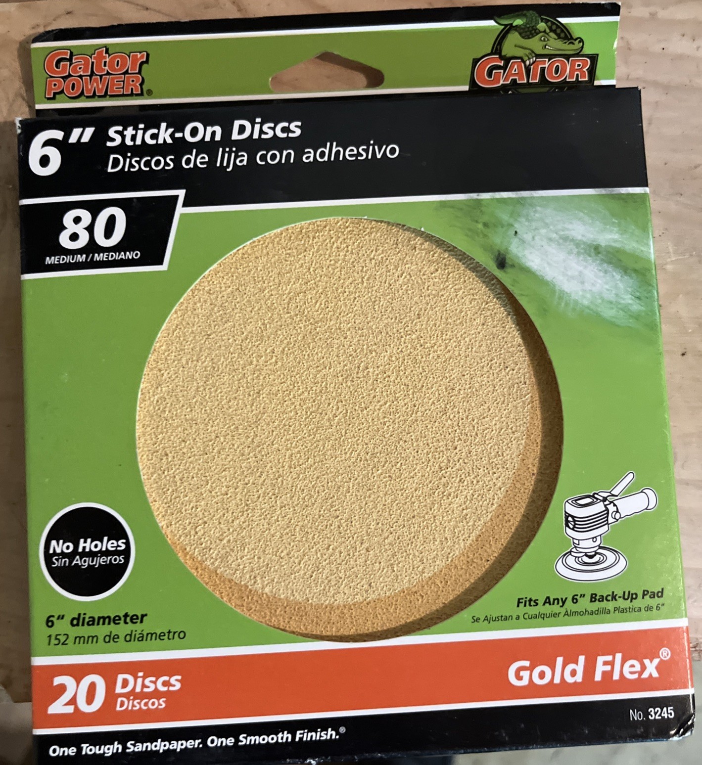 Lot Of 3 Gator Power 6 Inch Stuck On Sanding Discs Gold Flex New 80-120-220 A31