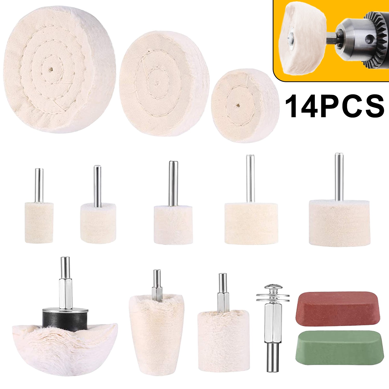 Cotton Aluminum Polishing Wheel kit for Drill Die Grinder compounds Buffing Pads