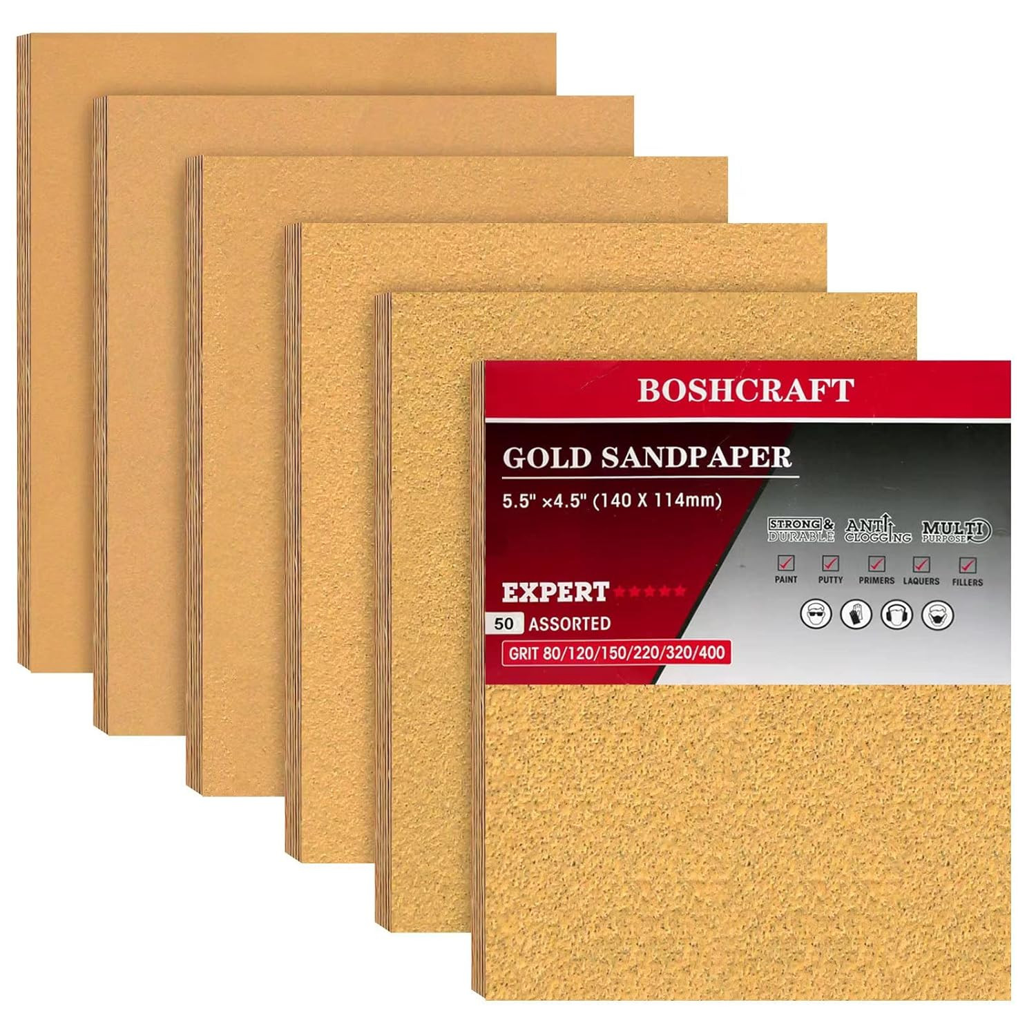 Sandpaper Sheets 50Pk 1/4 Sheet Mixed Grit 80–400 For Wood Metal Automotive