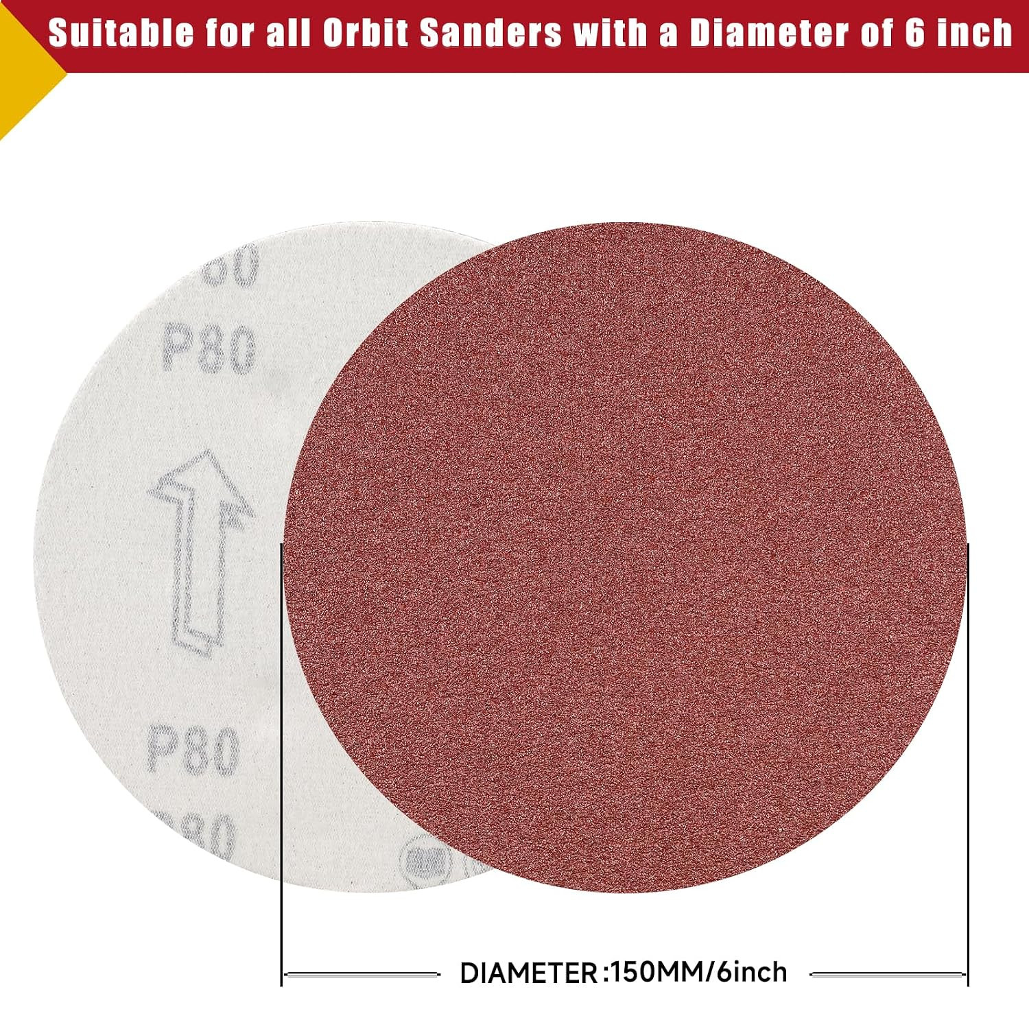 100 PCS 6 Inch Sanding Discs, Hook and Loop Sandpaper 20 X 60 80 120 240 400 Gri