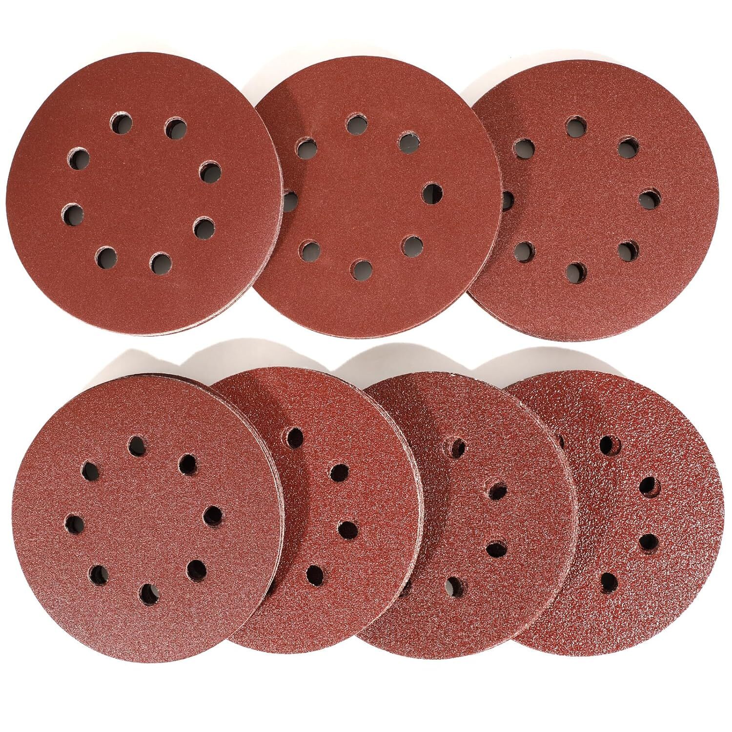 160 Pack 5 inch Sanding Discs 8-Hole Red Variety Pack Grit, Hook ,Loop Sandpaper