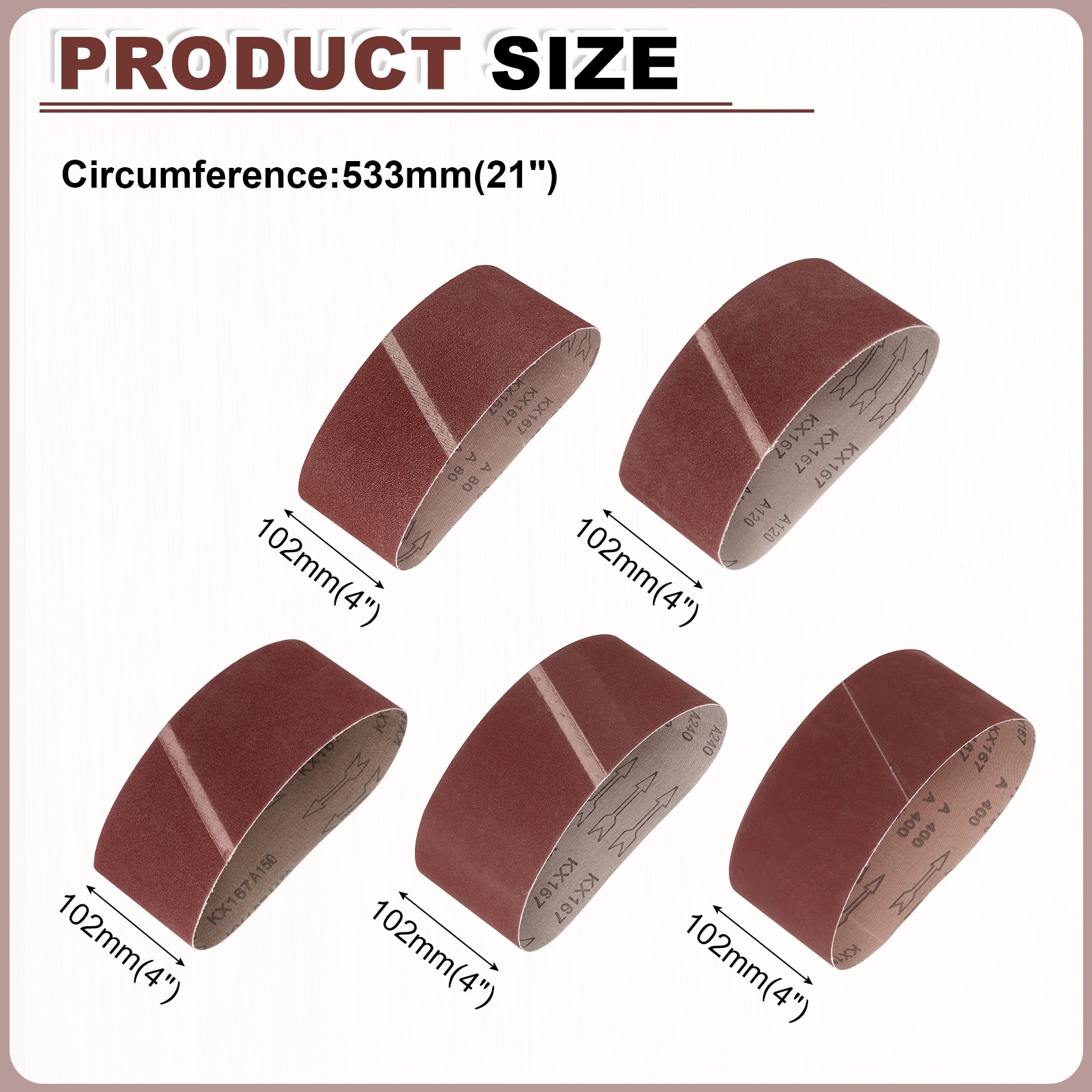 4 x 21 Inch Sanding Belts, 15 Pcs 80/120/150/240/400 Grit Aluminum Oxide Belt