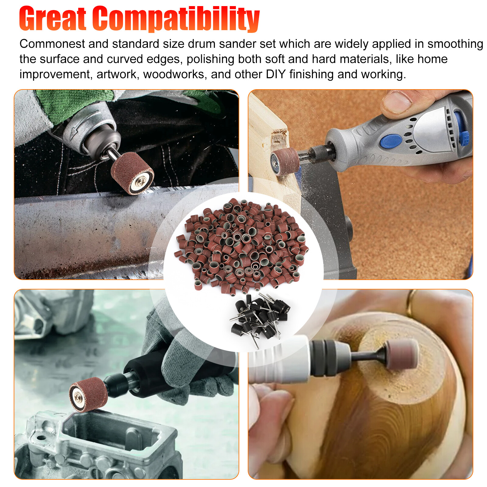 384Pcs Sanding Drum Nail Sander Drill Bit Kit For Dremel Accessories Rotary Tool