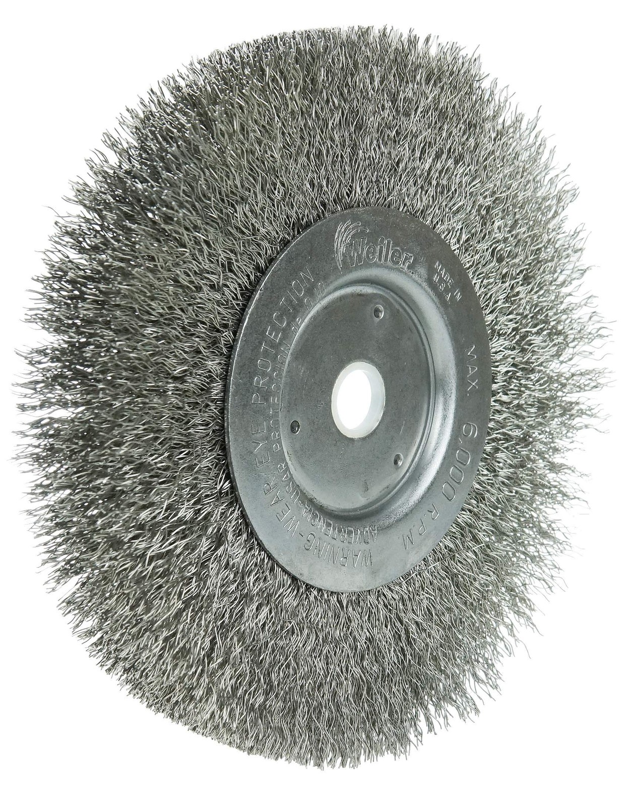 Weiler 01705 6″ Narrow Face Crimped Wire Wheel .0118″ Stainless Steel 5/8″-1/2″