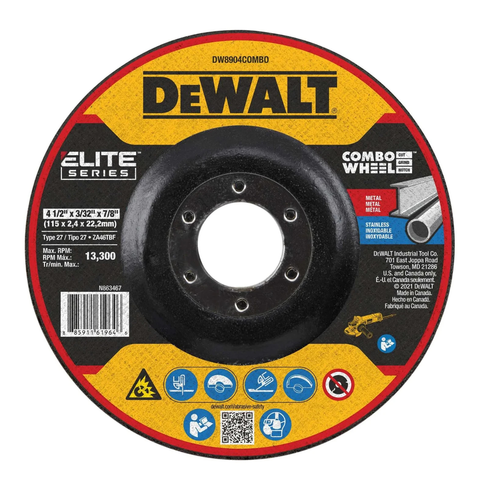 DEWALT DW8911COMBOH ELITE SERIES™ 5-in. x 3/32-in. x 5/8-in.-11 T27 Combo Wheels