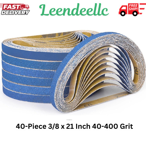 40-Piece 3/8 x 21 Inch 40-400 Grit Zirconia Sanding Belts, Heavy Duty Long-lasti