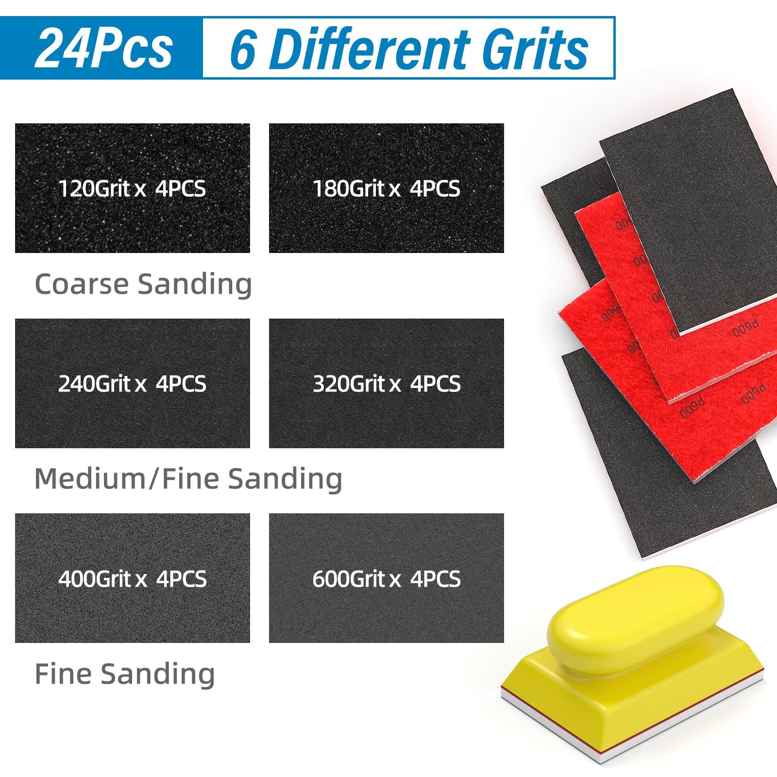 25 PCS Sanding Sponge Set 120600 Grit Foam Blocks Wet Dry 34 Inch Wood