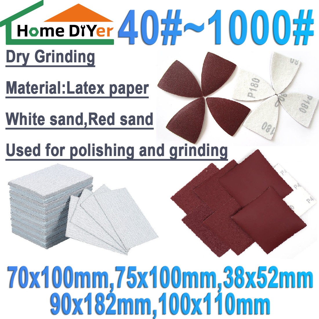 Dry Sandpaper Abrasive Sanding Sheets Sand Paper Polis Flocking 40~1000 Grit