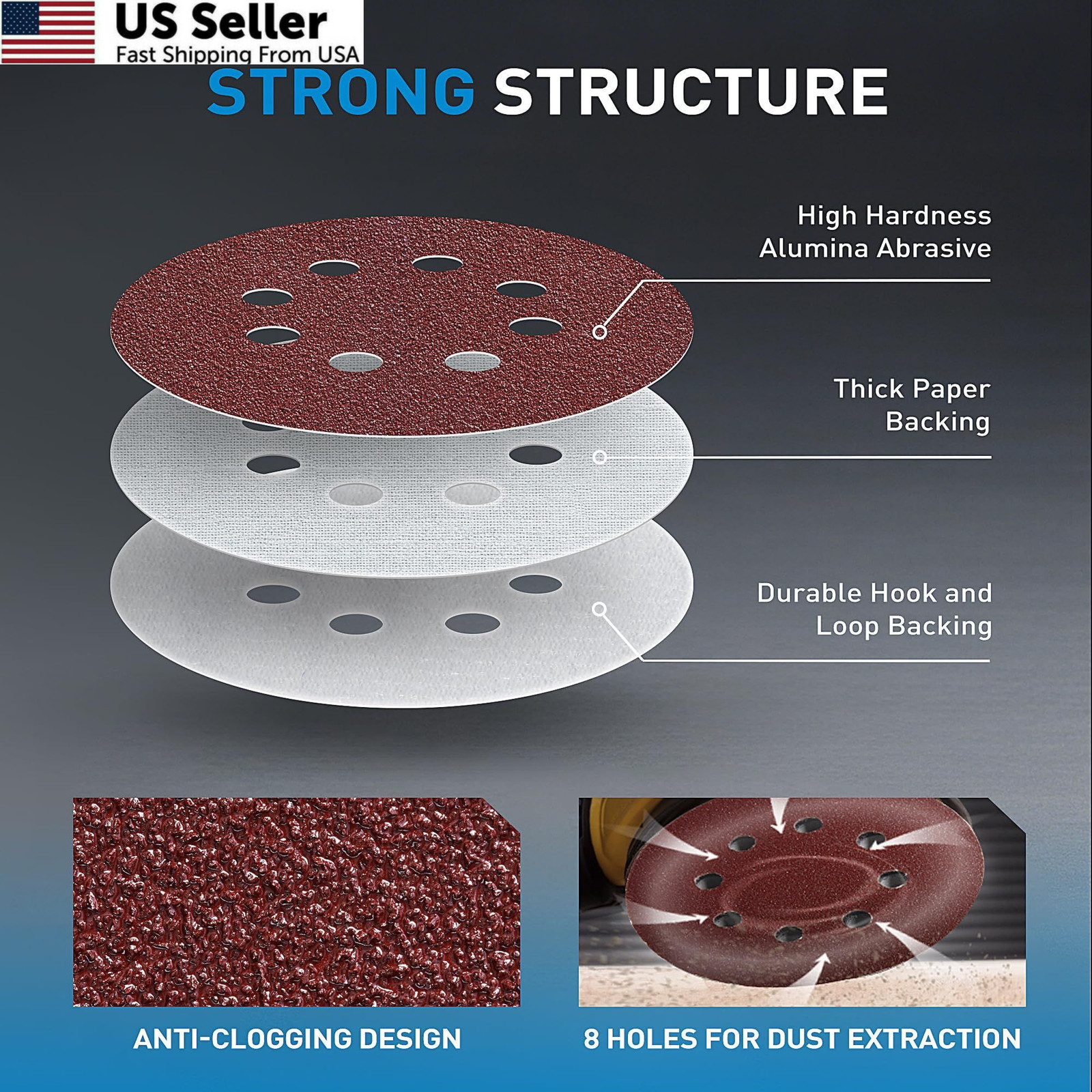 S SATC 72 PCS 5 Inch 8 Hole Hook and Loop Adhesive Sanding 72pcs 5 inch, Red