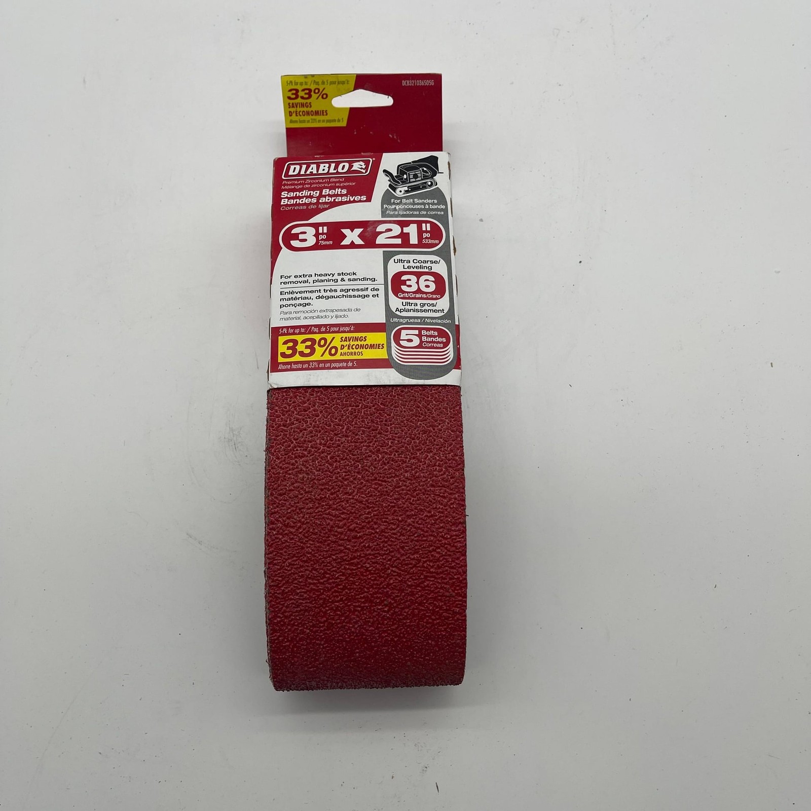 Diablo 3″ x 21″ 36 Grit Ultra Coarse Zirconium Sanding Belts (5-Pack)