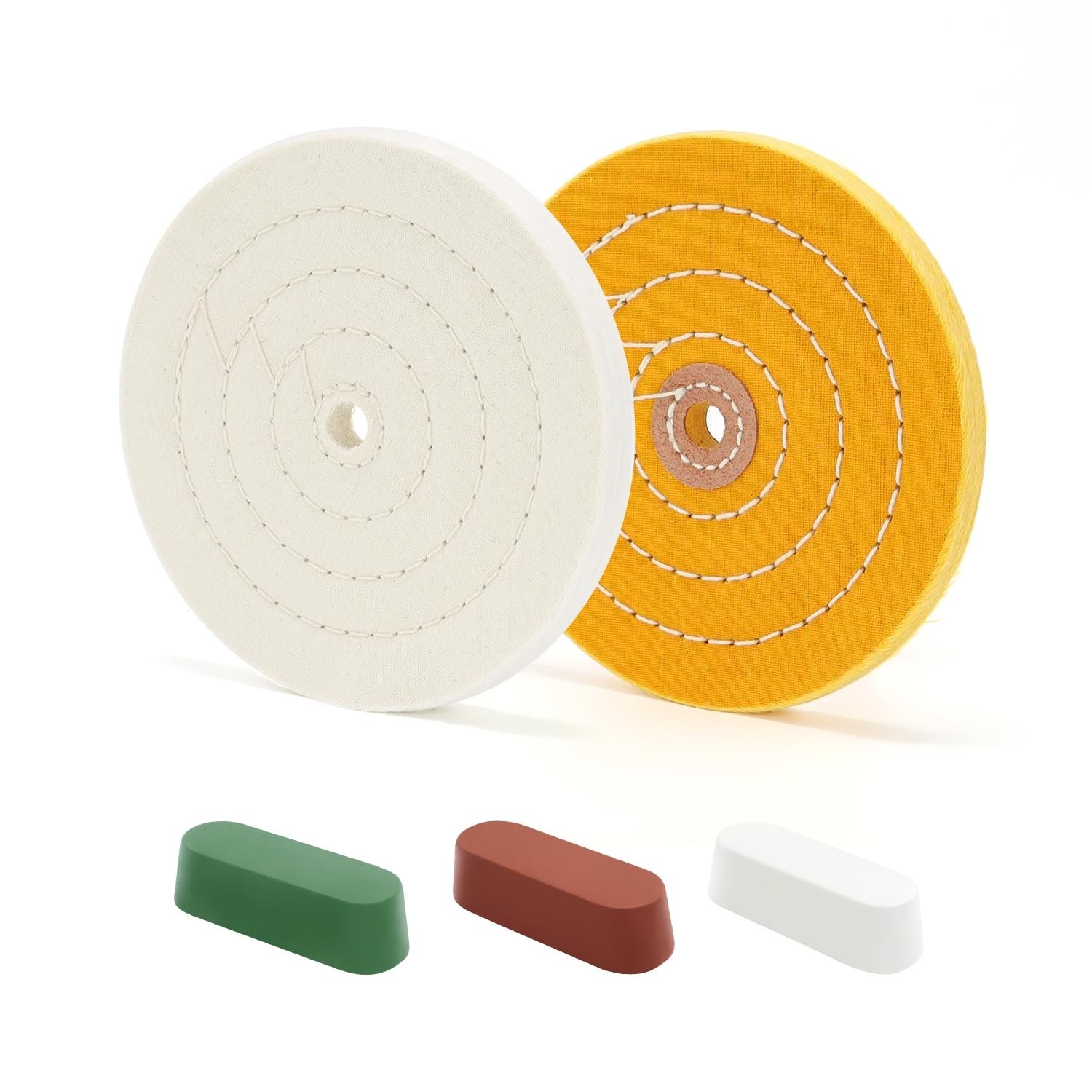 Bench Grinder Buffing Wheels Kit 6in 40Ply 30Ply With Polishing Compound New USA