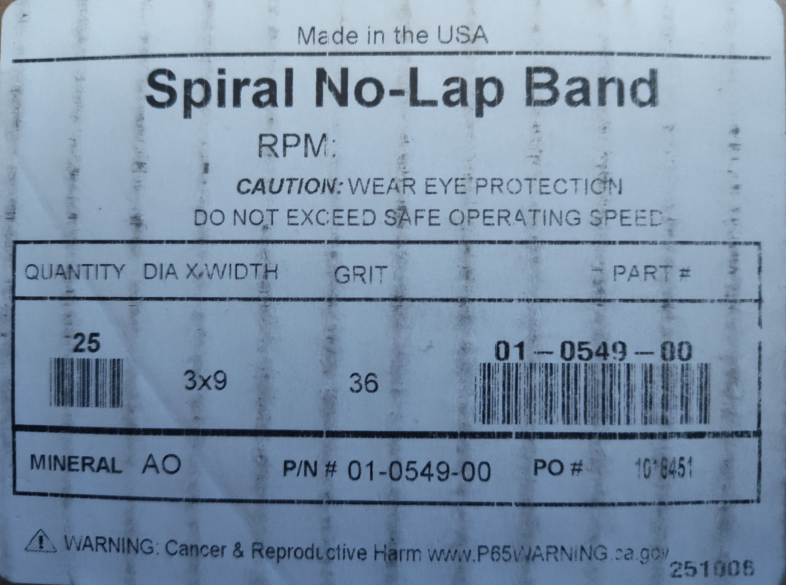 3″ x 9″ Aluminum Oxide Spiral No Lap Bands 36 grit – 25 Pack