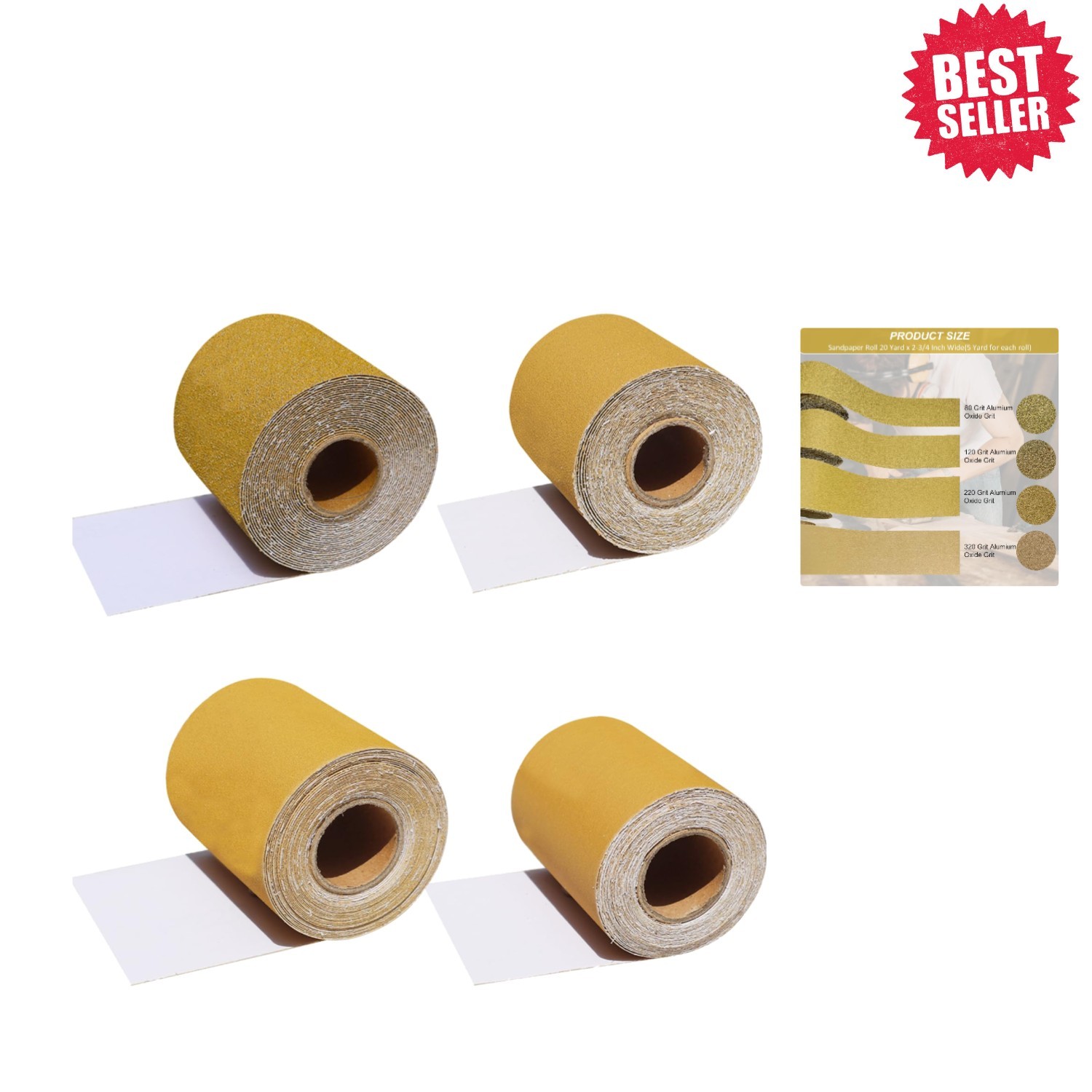 Versatile 20 Yards Long Sandpaper Roll with 4 Grits for Automotive & Woodwork
