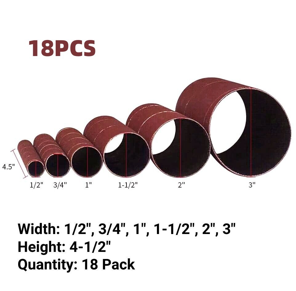 18 Pcs Spindle Sander Sanding Sleeves 80 120 240 Grit for Oscillating Sander