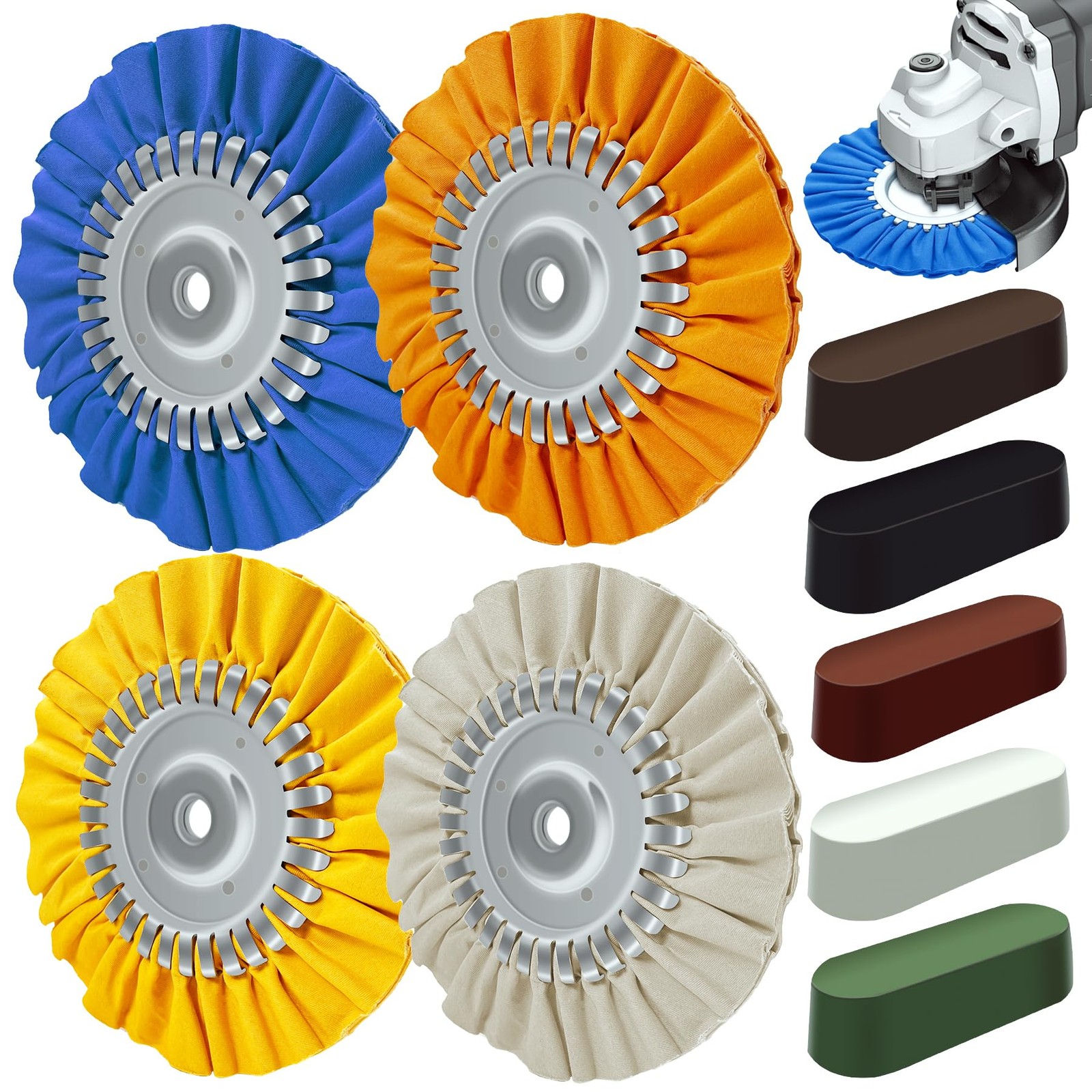 Konvixon 8″ Airway Buffing Wheel, 9Pcs Aluminum Wheel Polishing Kit 8 inches