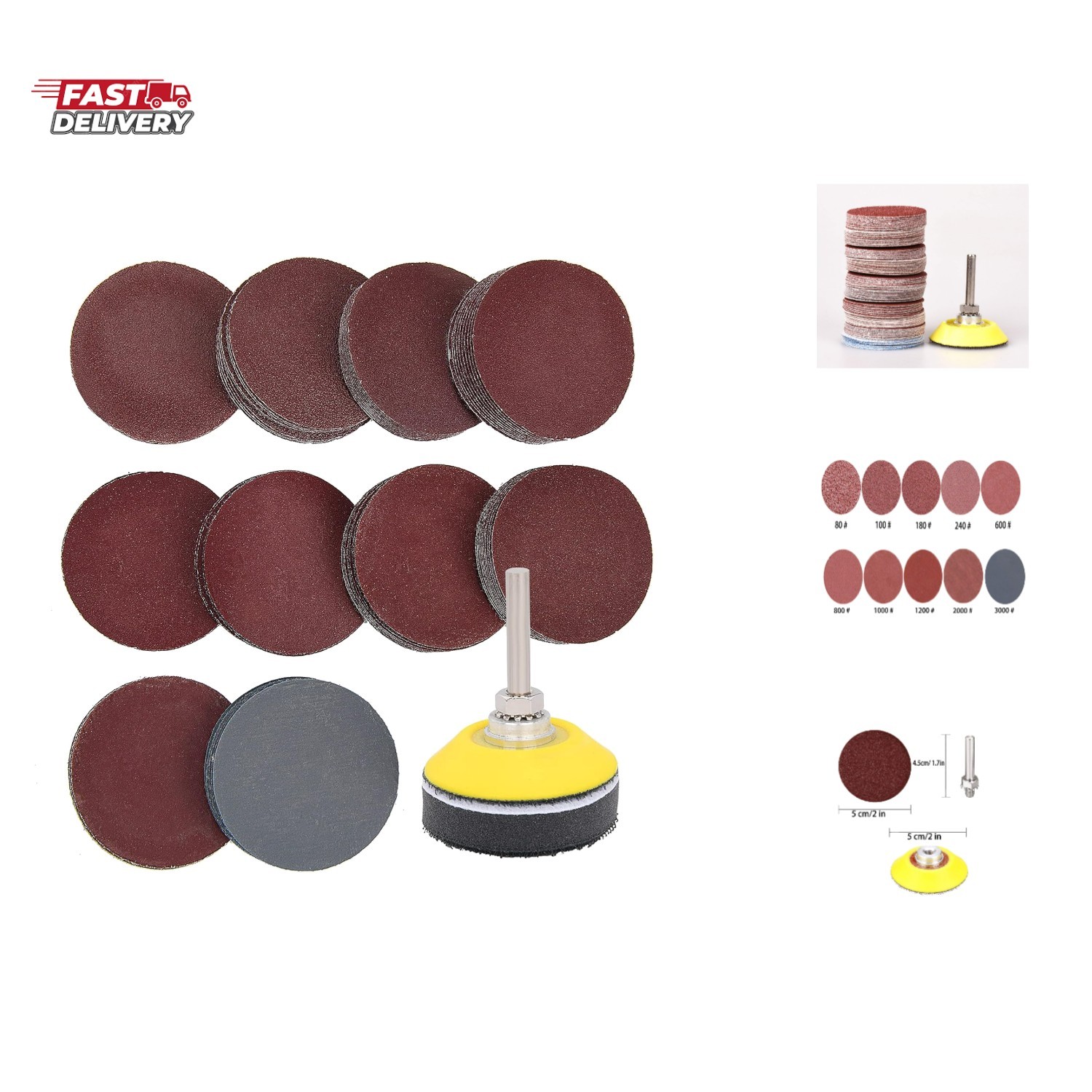 100 Pieces 2 Inch Sanding Discs, 80-3000 Grit Sandpaper with 1/4″ Shank Backi…