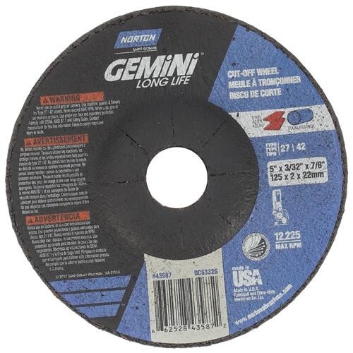Norton 5 X 3/32 X 7/8 In. Gemini Depressed Center Wheel Type 27 A/O 5 PACK