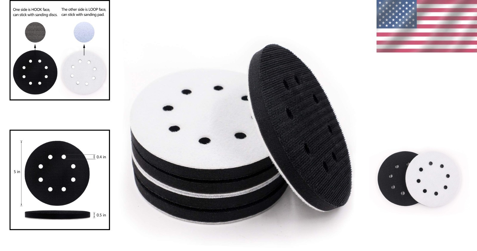 5 Count 5-Inch Sponge Sanding Pads with 8 Hole Design – Ideal for Woodwork