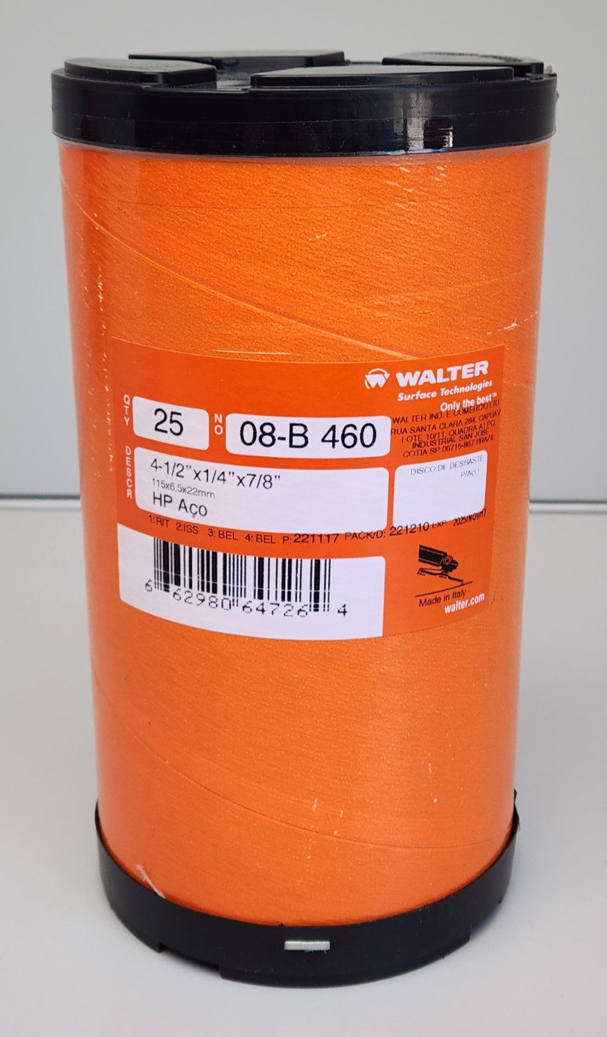 Walter 08B460 4-1/2″ x 1/4″ x 7/8″ Arbor HP Grinding Wheel, Type 27, A-30, 25 pk
