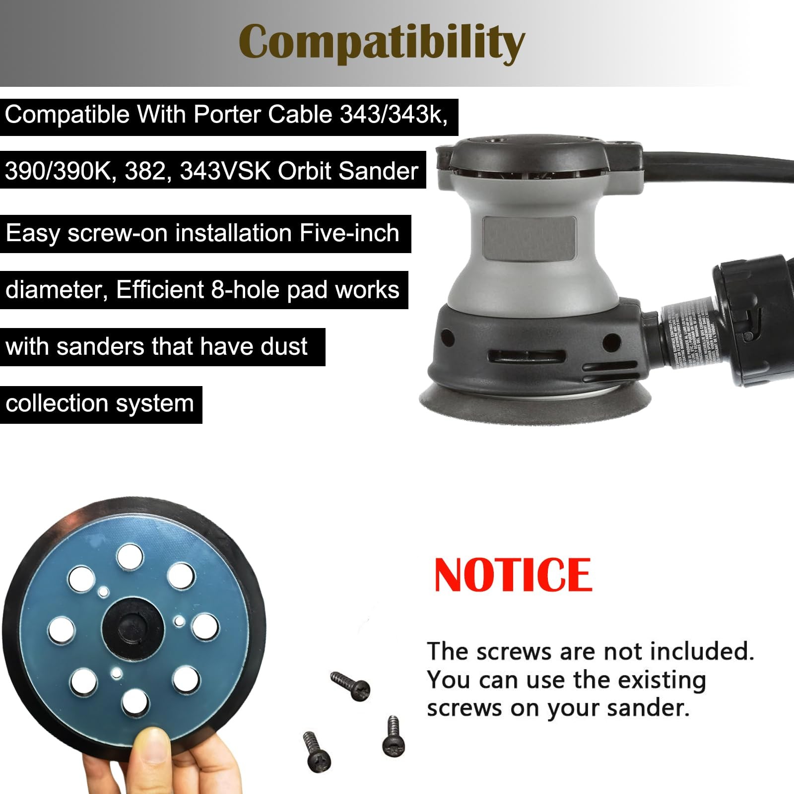 2 Pack 5 Inch 8 Hole Hook and Loop Sander Pad for 343 343k 390 390K 382 343VSK