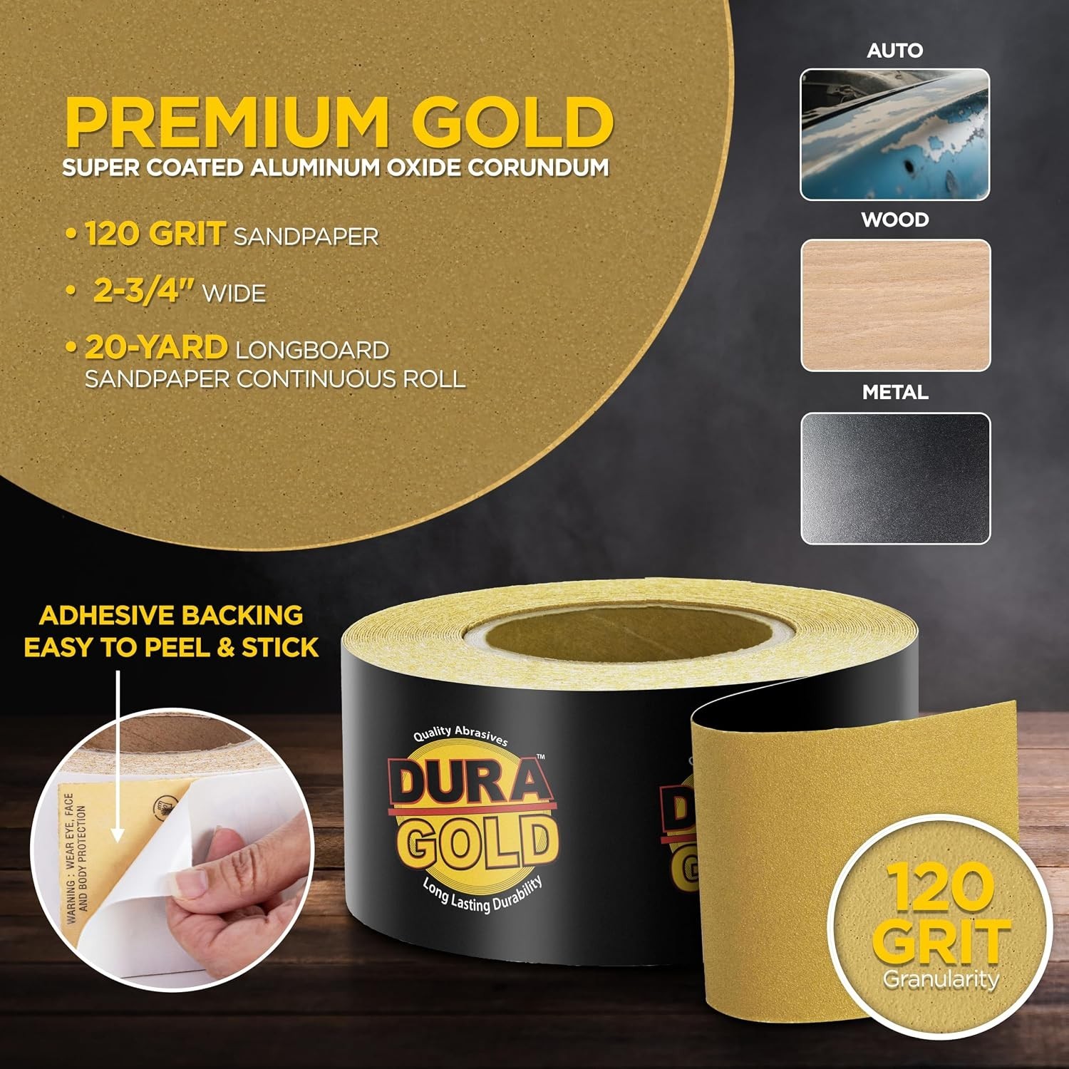 Clog-Resistant Gold 120 Grit PSA Sandpaper Roll for Superior Sanding Performance