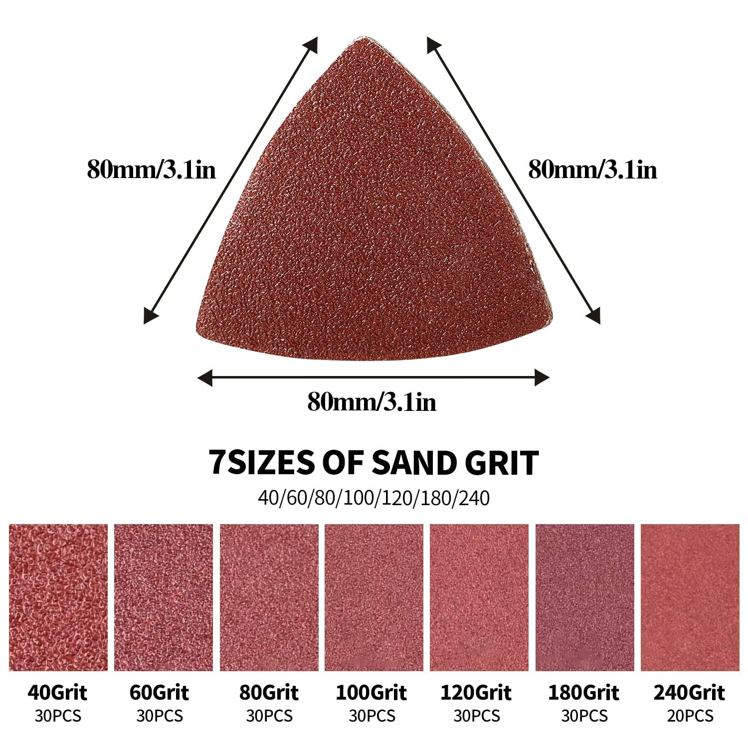 200Pcs 80Mm Triangle Sanding Pads, Hook and Loop Triangular Sandpaper for 3-1/8