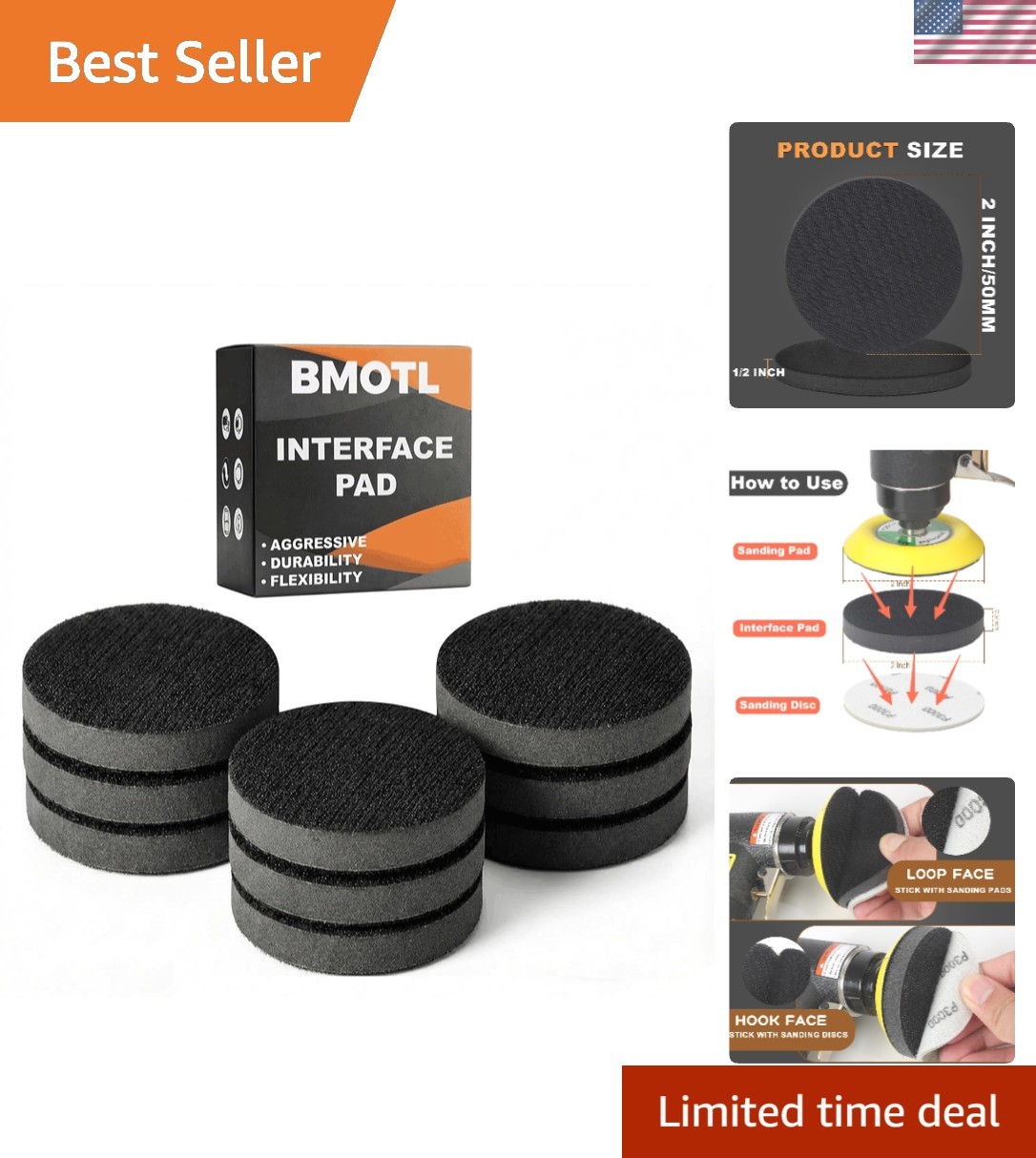 9 Pack 2-Inch Foam Sanding Discs for Mini RO Sanders – Long Lasting & Anti-Slip