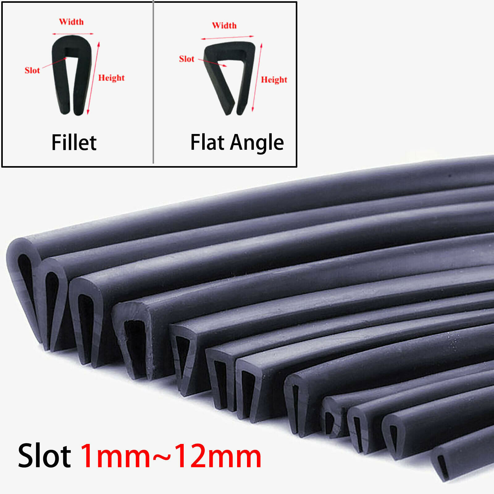 Edge Protection Frame Profile Rubber Edging Trim Seal U-profile Slot 1mm~12mm