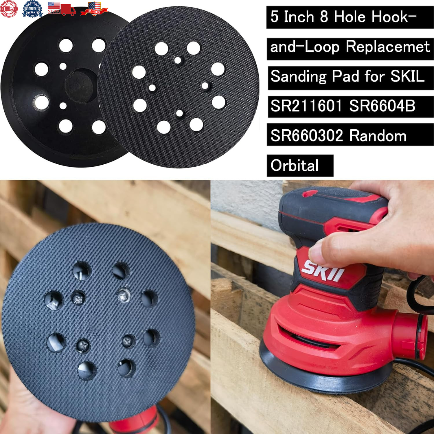2 Pack 5 Inch 8 Hole Hook-and-Loop Replacemet Sanding Pad for SKIL SR211601 S