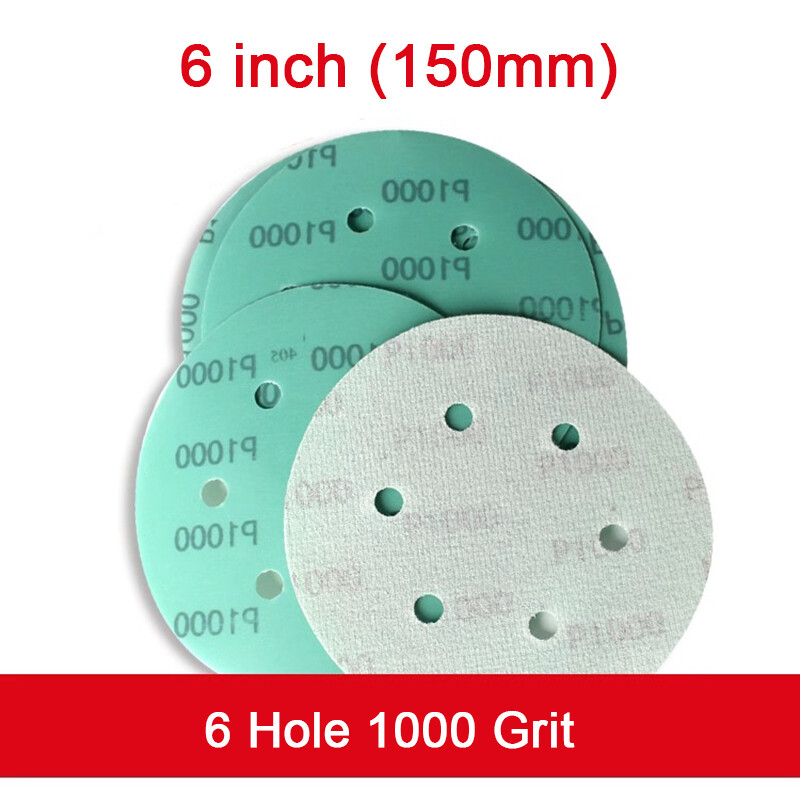 150mm Wet & Dry Sanding Discs 6 Inch Sandpaper Film Pads Green 6 Hole 1000 Grit