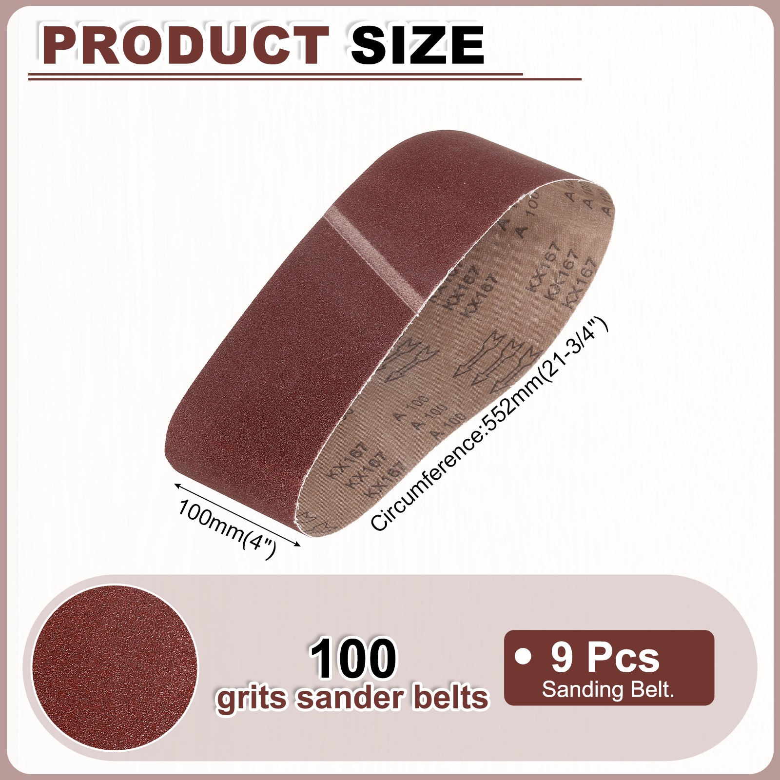 4 x 21 3/4 Inch Sanding Belts, 9 Pcs 100 Grit Aluminum Oxide Belt