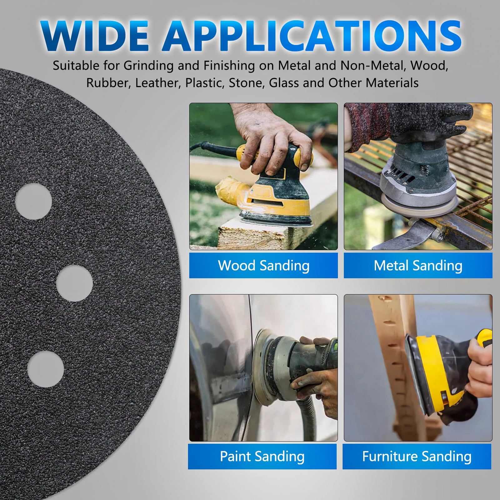 70PCS 5 Inch Hook & Loop Sanding Discs, 8 Holes 60-400 Grit
