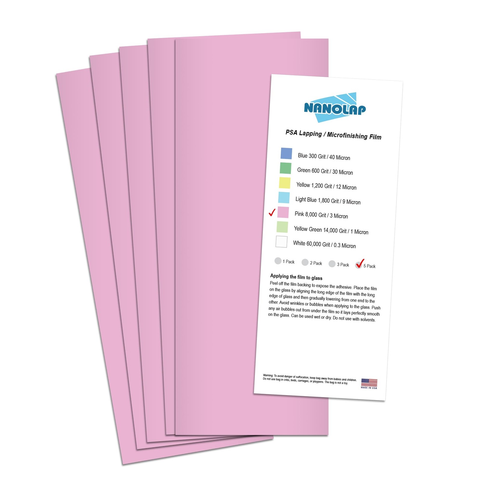 NANOLAP PSA Lapping Film, 5 4.25 x 11 inches (pre-overlap dimensions), Pink